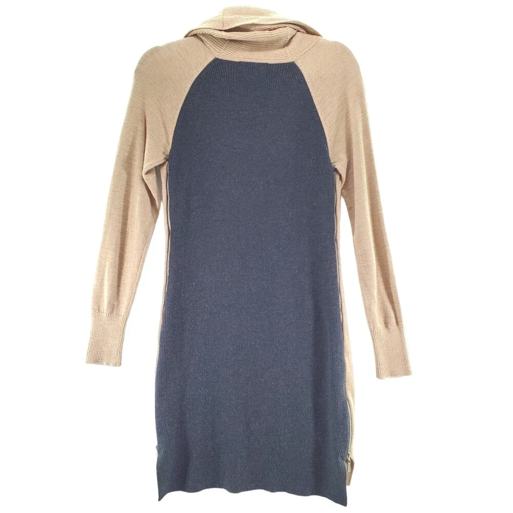Cynthia Rowley M Extrafine Merino Wool Cowl Neck Dress Color Block Side Zip